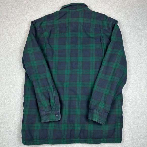 LL Bean Fleece Lined Flannel Shirt Jacket Mens Large Green Plaid 298189 - Picture 7 of 10